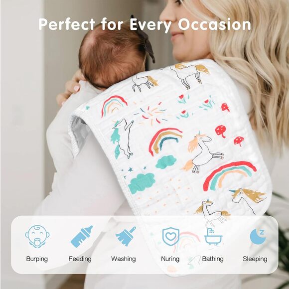 Muslin Burp Cloths 100% Cotton 20x10 Baby Burping Cloths 6 Pack Super Soft - Picture 7 of 9